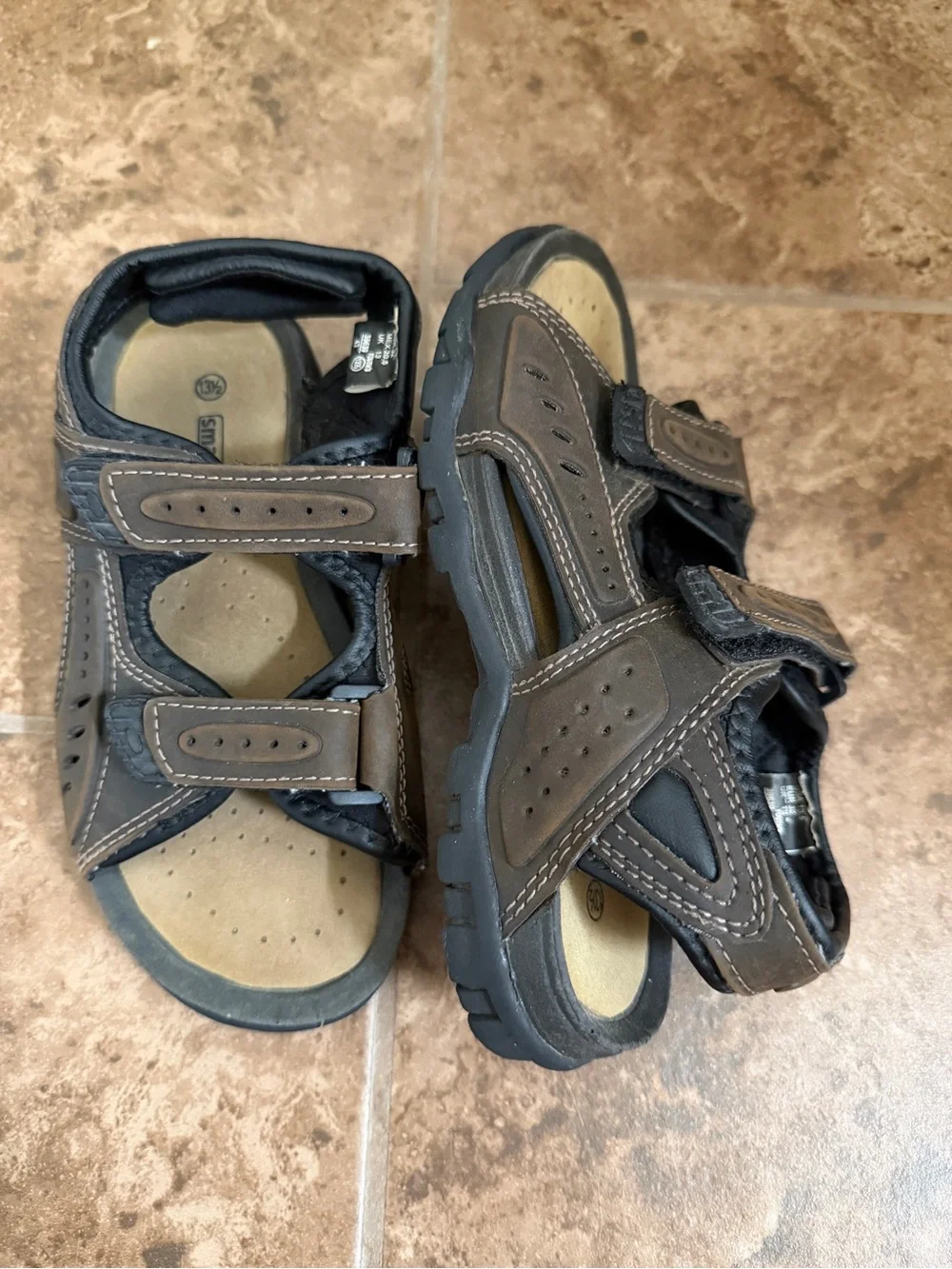 Kids Brown and Black Adjustable Strap Sandals SmartFit 13.5